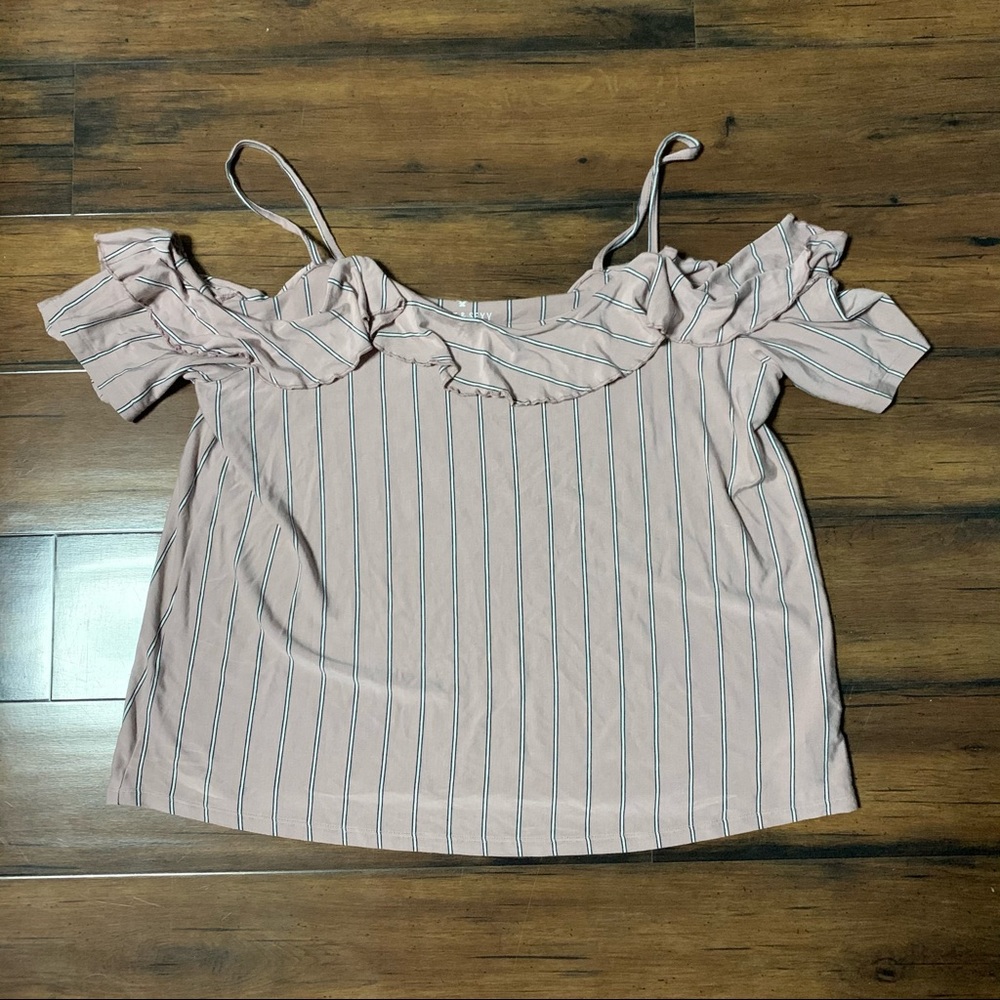 American Eagle pink striped cold shoulder top